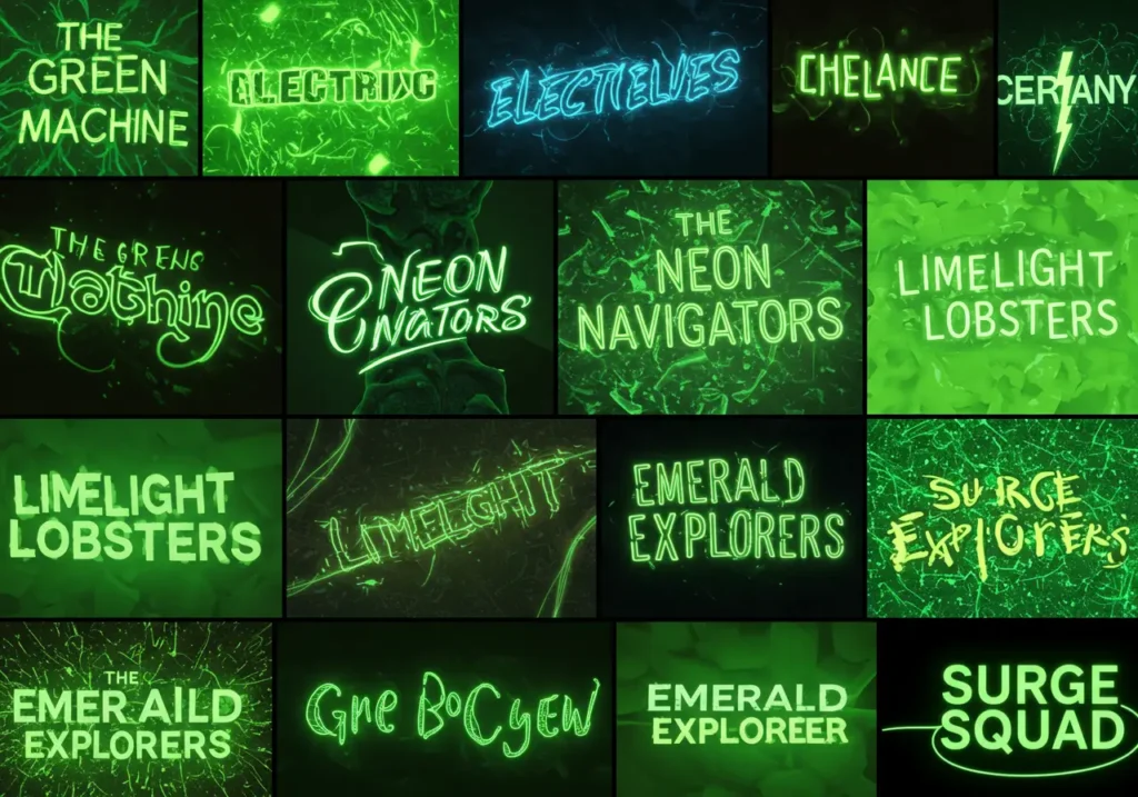 Bright and bold neon green team names for competitions