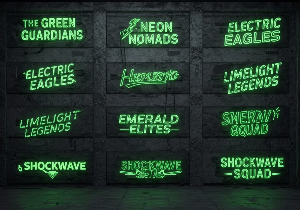 Eco-themed and pop-culture neon green team names